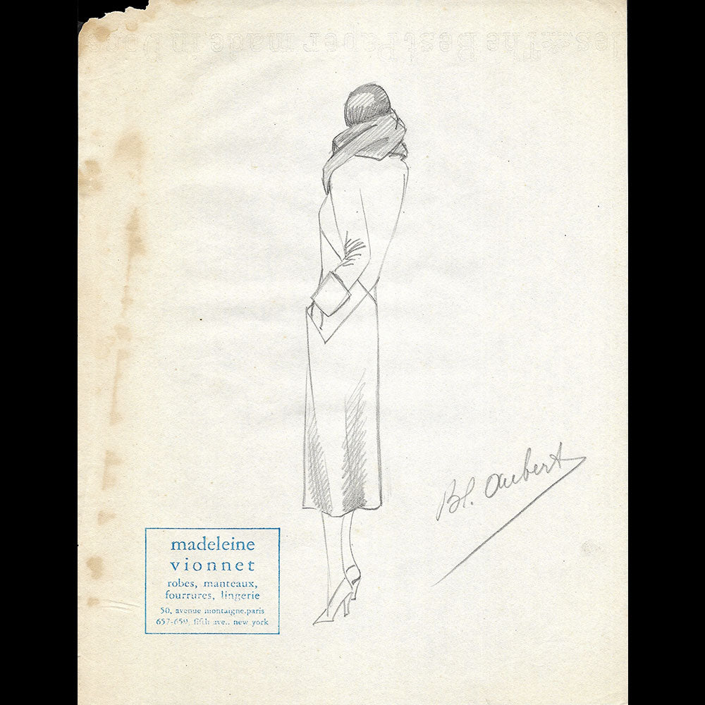 Vionnet - Dessin d'un manteau (1930s)