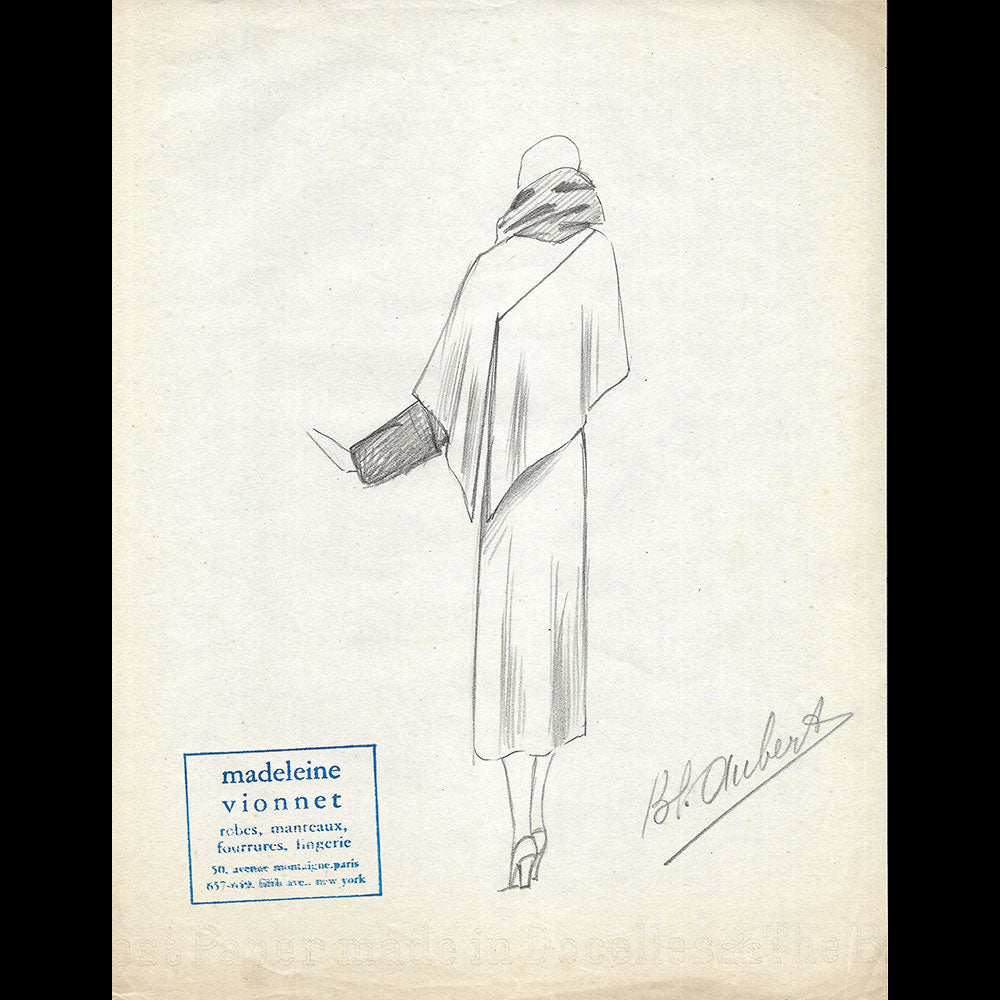 Vionnet - Dessin d'un manteau (1930s)
