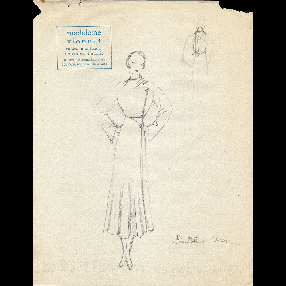 Vionnet - Dessin d'une robe (1930s)