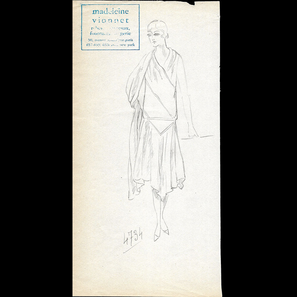 Vionnet - Dessin d'une robe du soir pour l'été 1928