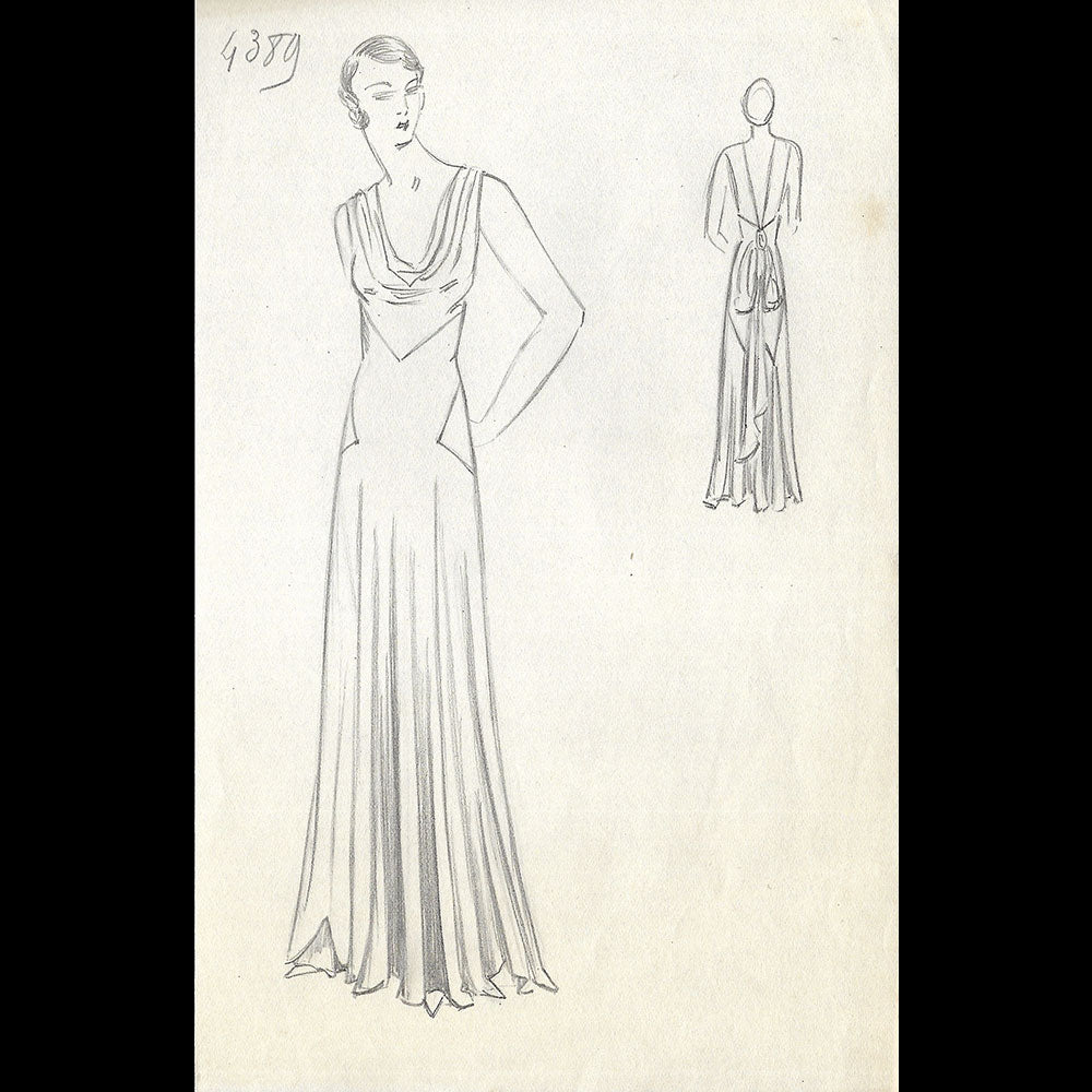 Vionnet - Dessin d'une robe pour l'hiver 1932-1933