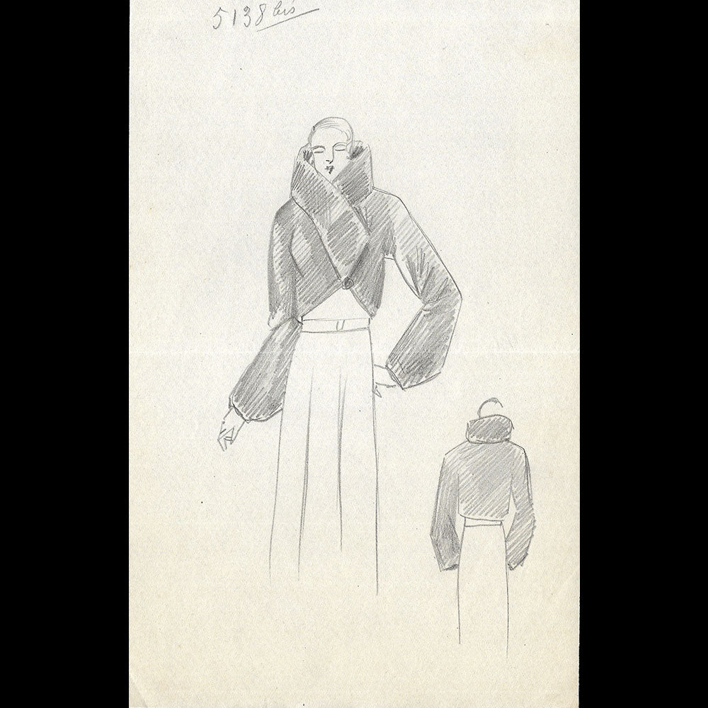 Vionnet - Dessin d'un boléro pour l'hiver 1932-1933