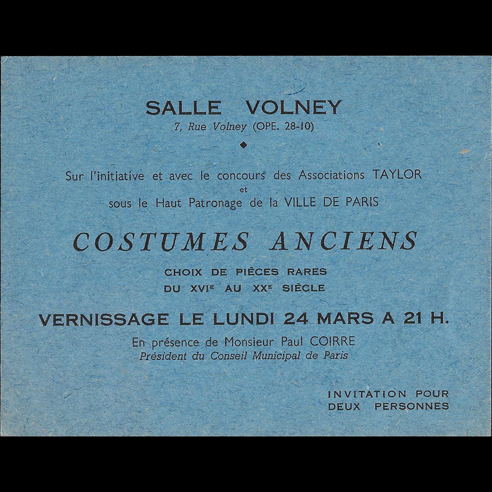Volney - Costumes Anciens, Invitation à l'Exposition (1952)
