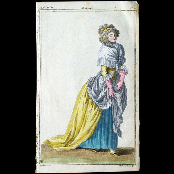 Copie d'époque du Magasin des Modes Nouvelles Françaises et Anglaises, planche 2, 20ème cahier - Dame anglaise (30 mai 1787)