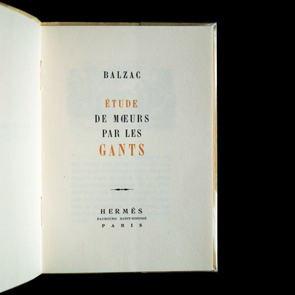 Balzac - Etude de moeurs par les gants, tirage numéroté par Hermès (1950)