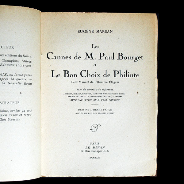 Les Cannes de Paul Bourget,et Le Bon Choix de Philinte - Petit Manuel de l Homme Élégant (1924)