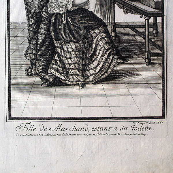 Fille de marchand estant à sa toilette, gravure d'Arnoult (1687)