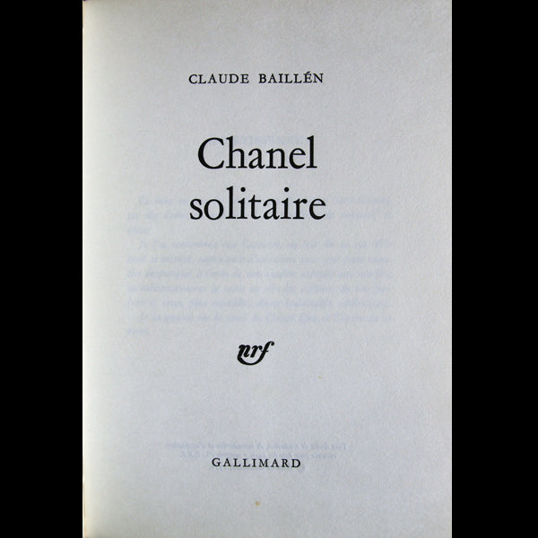 Chanel solitaire, avec envoi (1971)