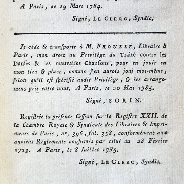 Gauthier - Traité contre les Danses et les Mauvaises Chansons (1785)