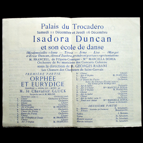 Isadora Duncan au Parthénon, programme d'Orphée et Eurydice au palais de Trocadéro illustré par Steichen (1920)