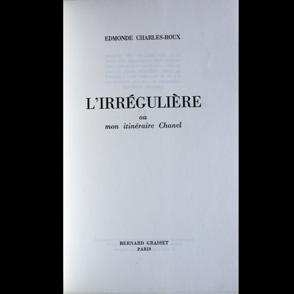 Chanel - L'Irrégulière ou mon itinéraire Chanel, édition originale numérotée (1974)