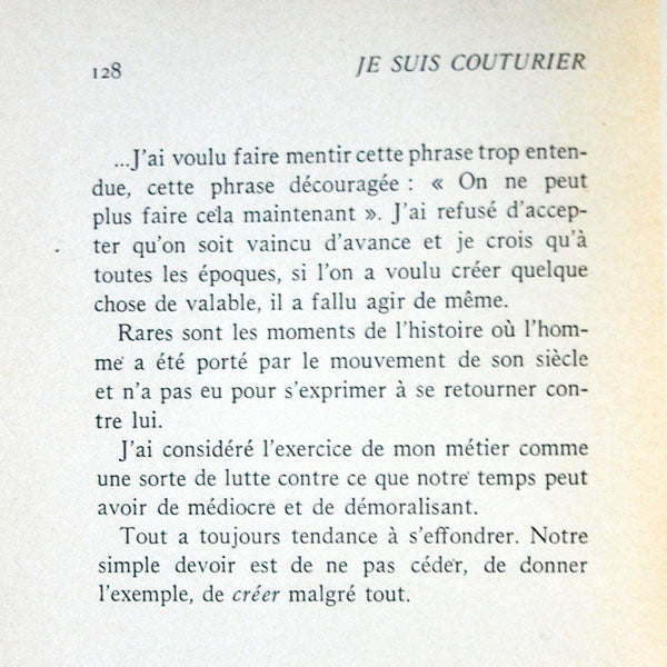 Je suis couturier, propos de Christian Dior, avec envoi de Christian Dior (1951)