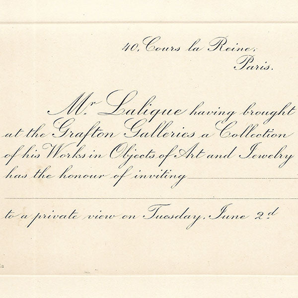 Lalique - Carte d'invitation à l'exposition des oeuvres de René Lalique à la Grafton Galleries de Londres (1903)