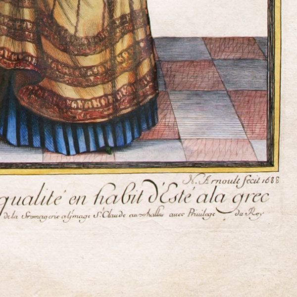 Femme de qualité en habit d'Este à la grec, gravure d'Arnoult (1688)