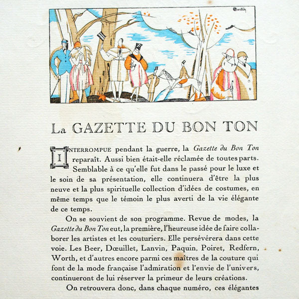 Gazette du Bon Ton, plaquette de présentation de la revue, à l'occasion de sa reparution (1920)