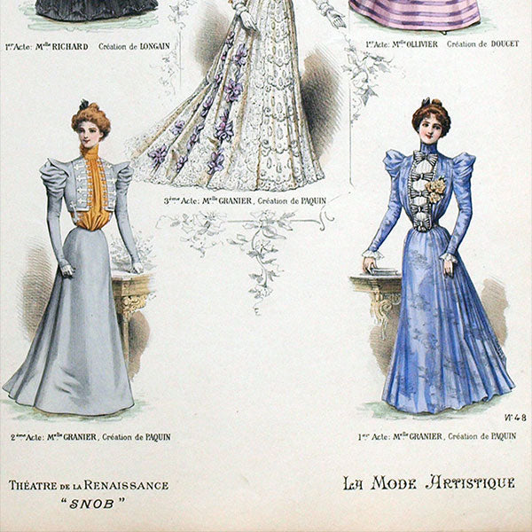 Doucet, Paquin et Longain - Costumes de la pièce Snob, gravure de La Mode Artistique (1897)