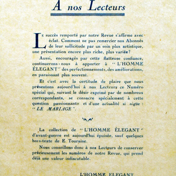 L'homme élégant, numéro spécial mariage (1922, avril)