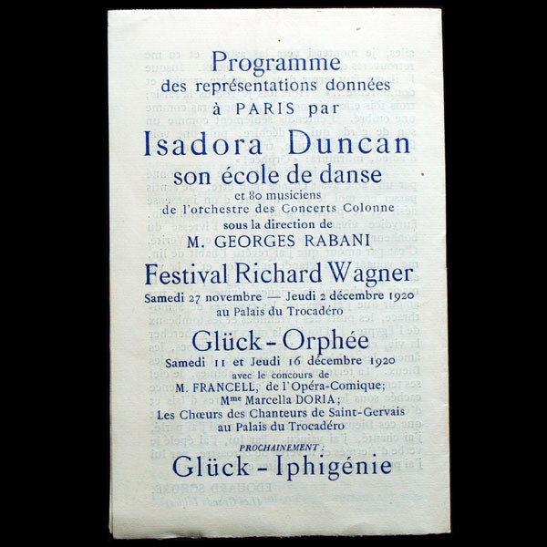 Isadora Duncan au Parthénon, programme d'Orphée et Eurydice au palais de Trocadéro illustré par Steichen (1920)