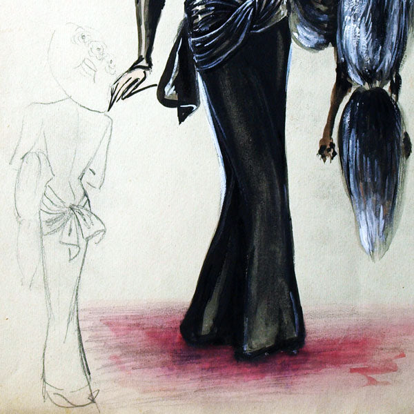 Dessin de la maison Lucien Lelong, modèle Paris par Christian Dior (1945)