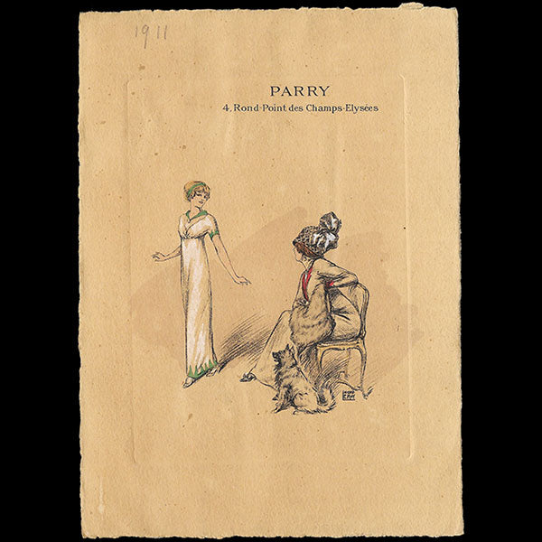 Jean Patou - Carte de la maison de couture Parry, illustrée par André Leroy (1911)