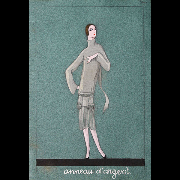 Jeanne Lanvin - Dessin de l'ensemble Anneau d'argent (1925)