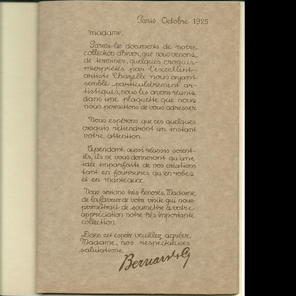 Fourrures, Couture, Sports, plaquette de la maison Bernard & Cie (1925)