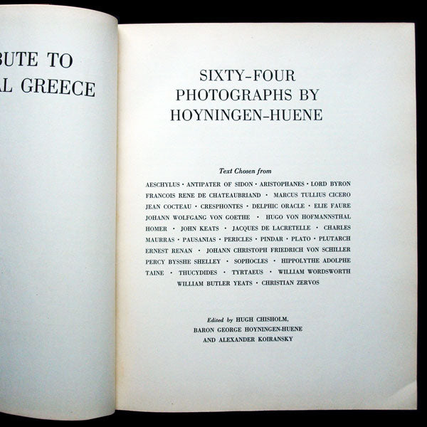 Hellas, a Tribute to Classical Greece, avec envoi de George Hoyningen Huené (1943)