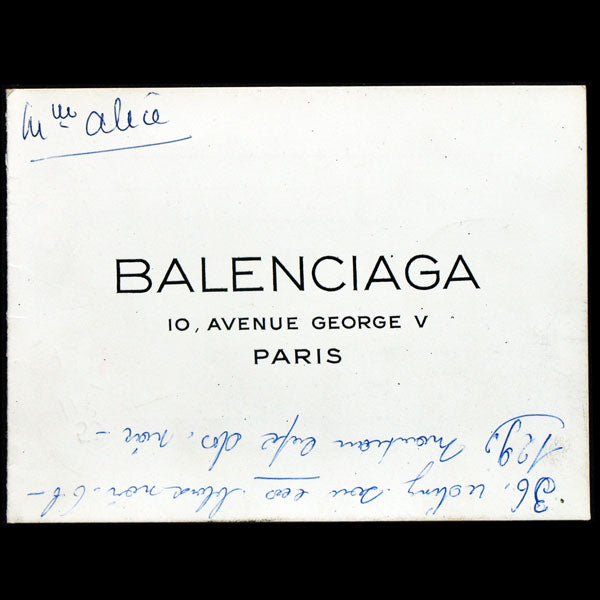 Balenciaga, carnet de défilé, circa 1955