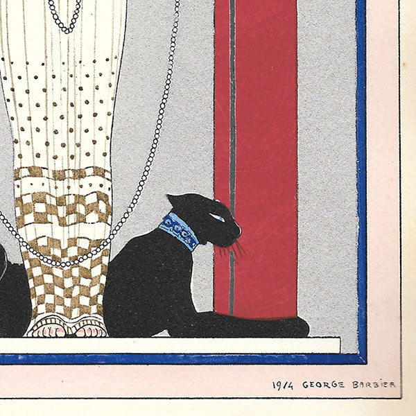 La Femme à la Panthère, pochoir de George Barbier l'invitation de la maison Cartier à l'exposition de bijoux de décadence antique (1914)