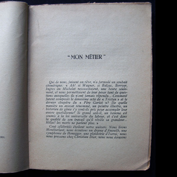 Dior - Je suis couturier, propos de Christian Dior, avec envoi de l'auteur (1951)