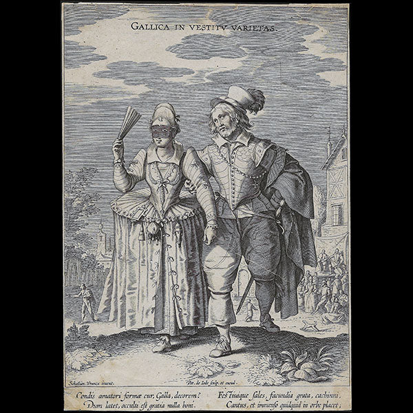 Variarum Gentium Ornatus - Couple d'élégants français, gravure de Pieter de Jode d'après Sebastiaen Vrancx (circa 1605-1610)