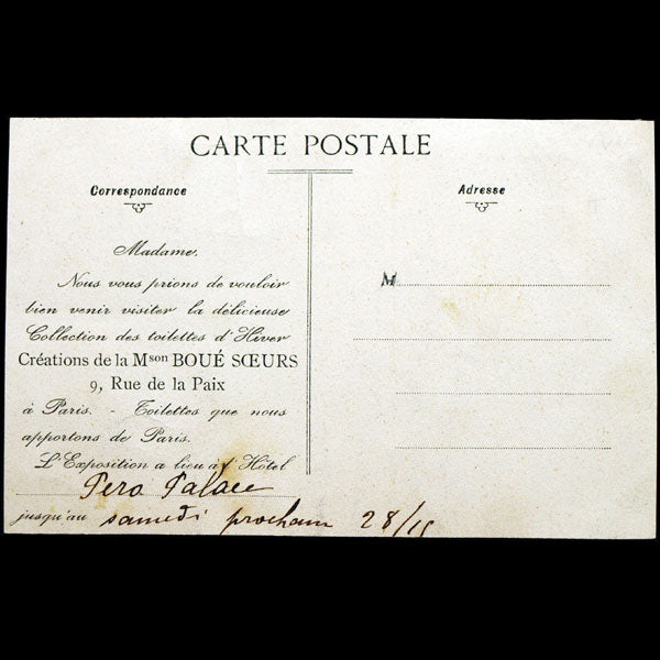 Boué Soeurs - Carte d'invitation à une présentation de collection (circa 1905-1910)