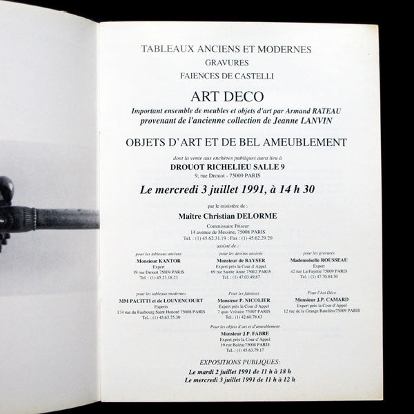 Catalogue de la vente de meubles et objets art-déco provenant de l'ancienne collection Jeanne Lanvin (1991)