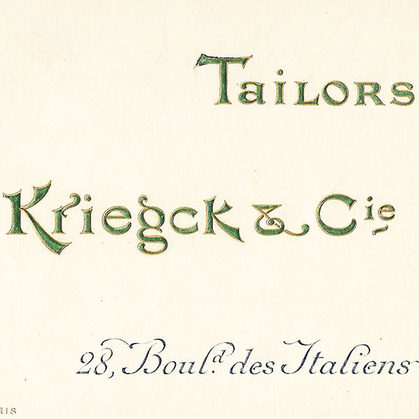 Kriegck Tailors - Carte d'invitation, 28  boulevard des Capucines à Paris (circa 1910)