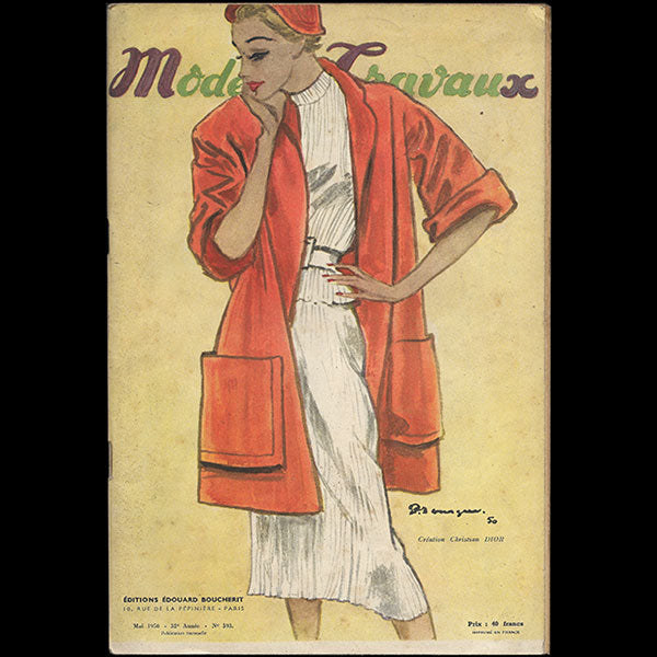 Modes et Travaux, mai 1950, couverture de Pierre Mourgue d'un modèle de Christian Dior