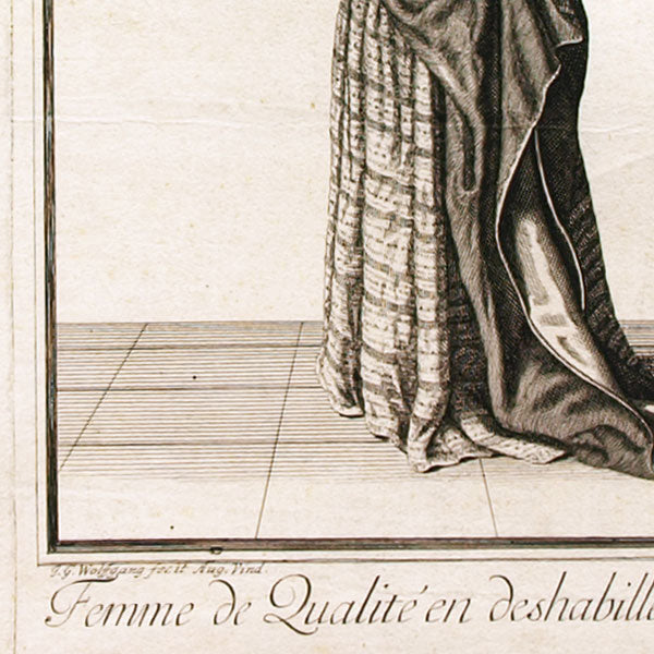 Wolffgang - Femme de Qualité en deshabillé de Vestalle, gravure d'après Jean Dieu de Saint-Jean (1688)