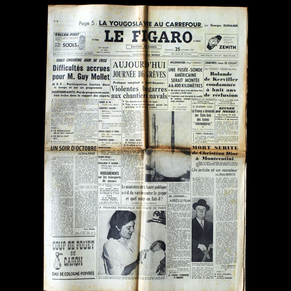 Le Figaro, 24 octobre 1957- mort de Dior