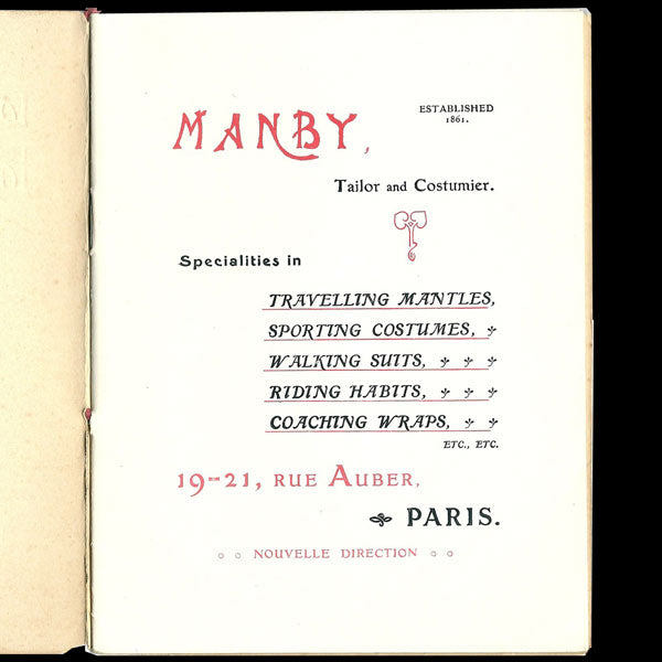 Catalogue du tailleur Manby, 19-21 rue Auber à Paris (circa 1890)