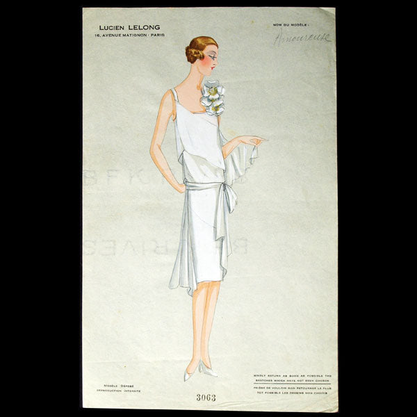Dessin de la maison Lucien Lelong, modèle Amoureuse (circa 1925-1930)