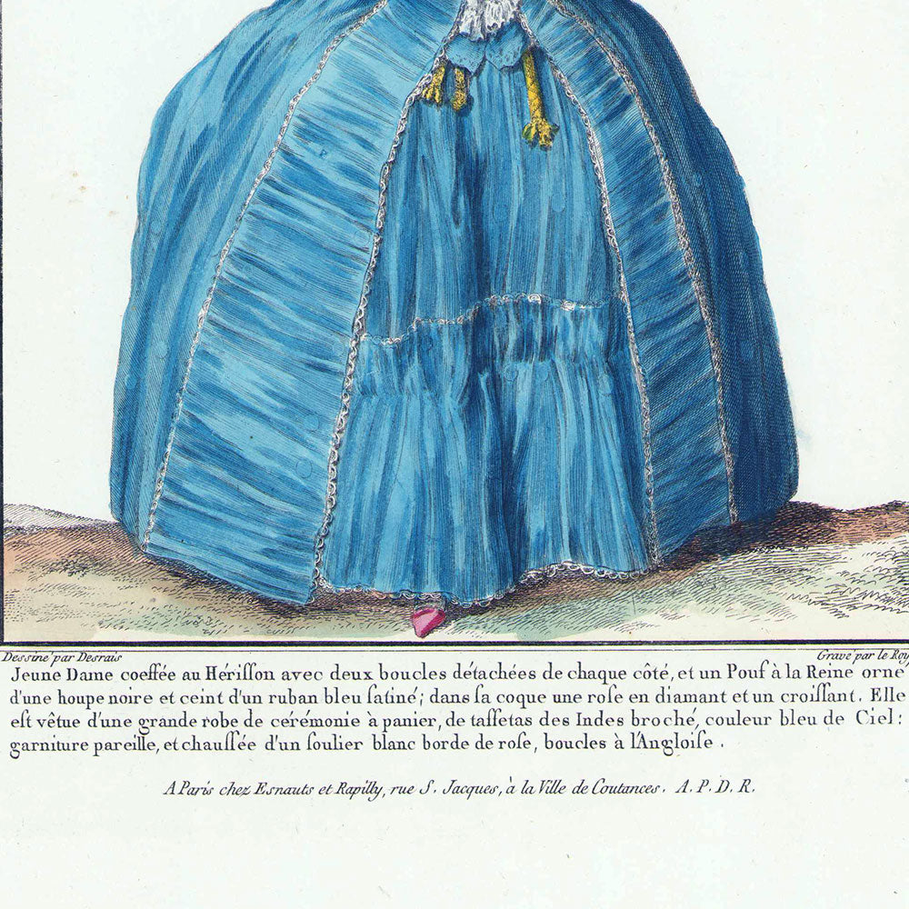 Gallerie des Modes et Costumes Français, 1778-1787, gravure n° P 90, Jeune Dame coeffée en hérisson (1778)