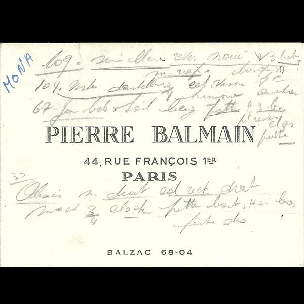 Balmain, carnet de défilé, circa 1955