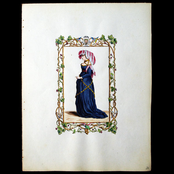 Costumes anciens et modernes, ensemble de 40 dessins aquarellés d'après Vecellio (1860)