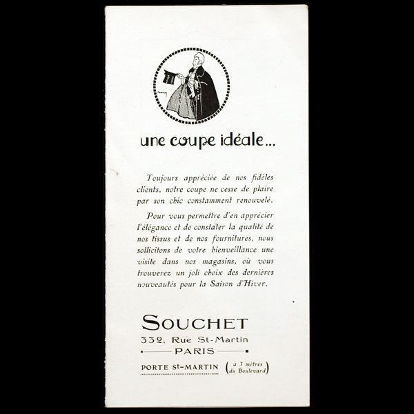 Une Coupe Idéale, par le tailleur Souchet, 332 rue Saint-Martin à Paris, illustrations de Chaplet circa 1920)