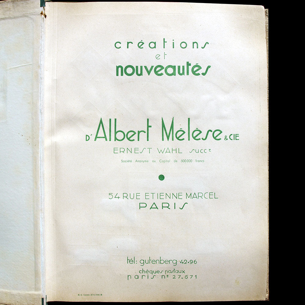 Wahl, Albert Mélèse & Cie - Créations et Nouveautés, album de présentation de tissus, été 1938