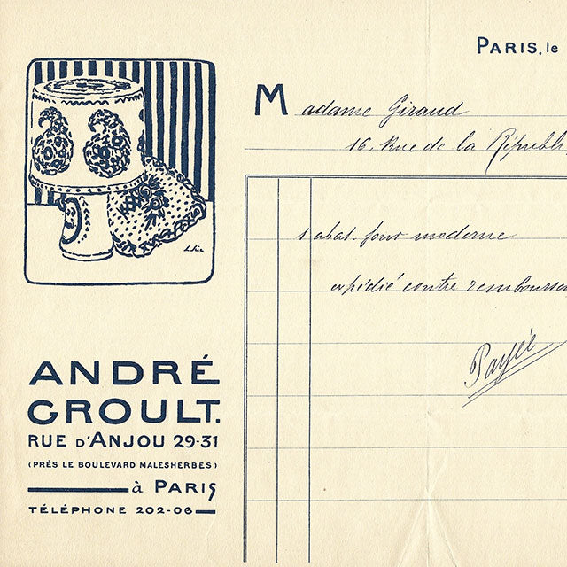 André Groult - Facture du décorateur, 29-31 rue d'Anjou à Paris (1913)