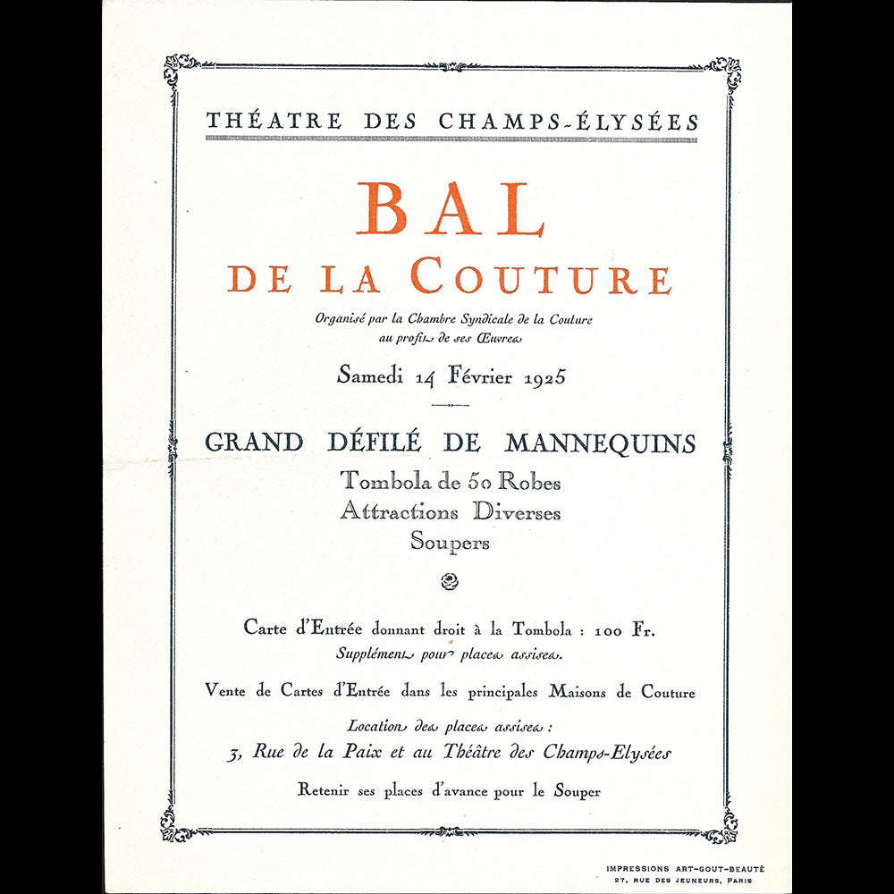 Bal de la Couture - Document publicitaire pour l'édition de 1925