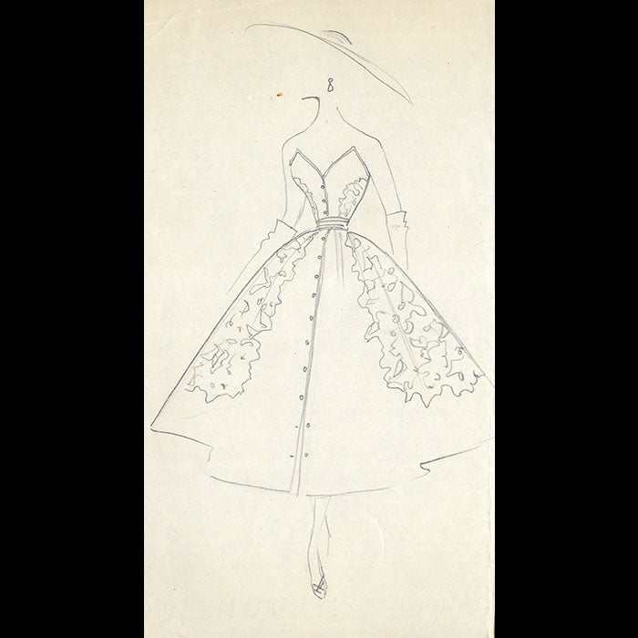 Balmain - Dessin de deux modèles de robes (1953)