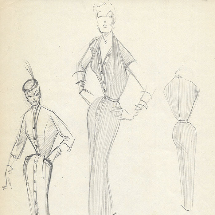 Balmain - Dessin de la robe d'après-midi Lady Bird (1953)