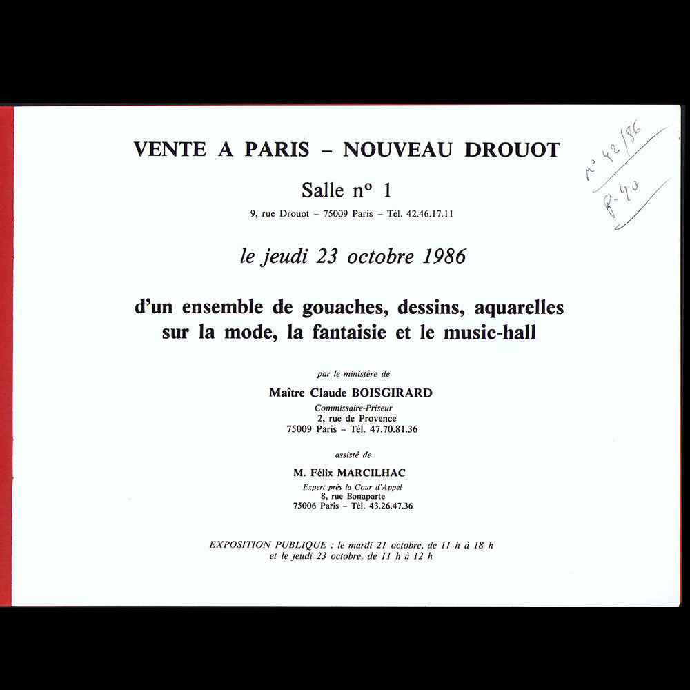 Boisgirard - Mode, Fantaisie, Music Hall, catalogue de vente de dessins (1986)