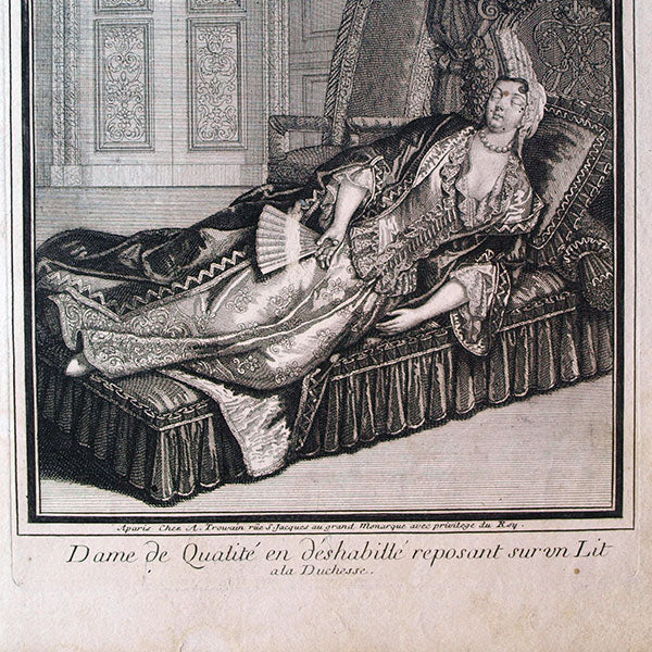 Trouvain - Dame de qualité en déshabillé reposant sur un lit à la duchesse (circa 1690)